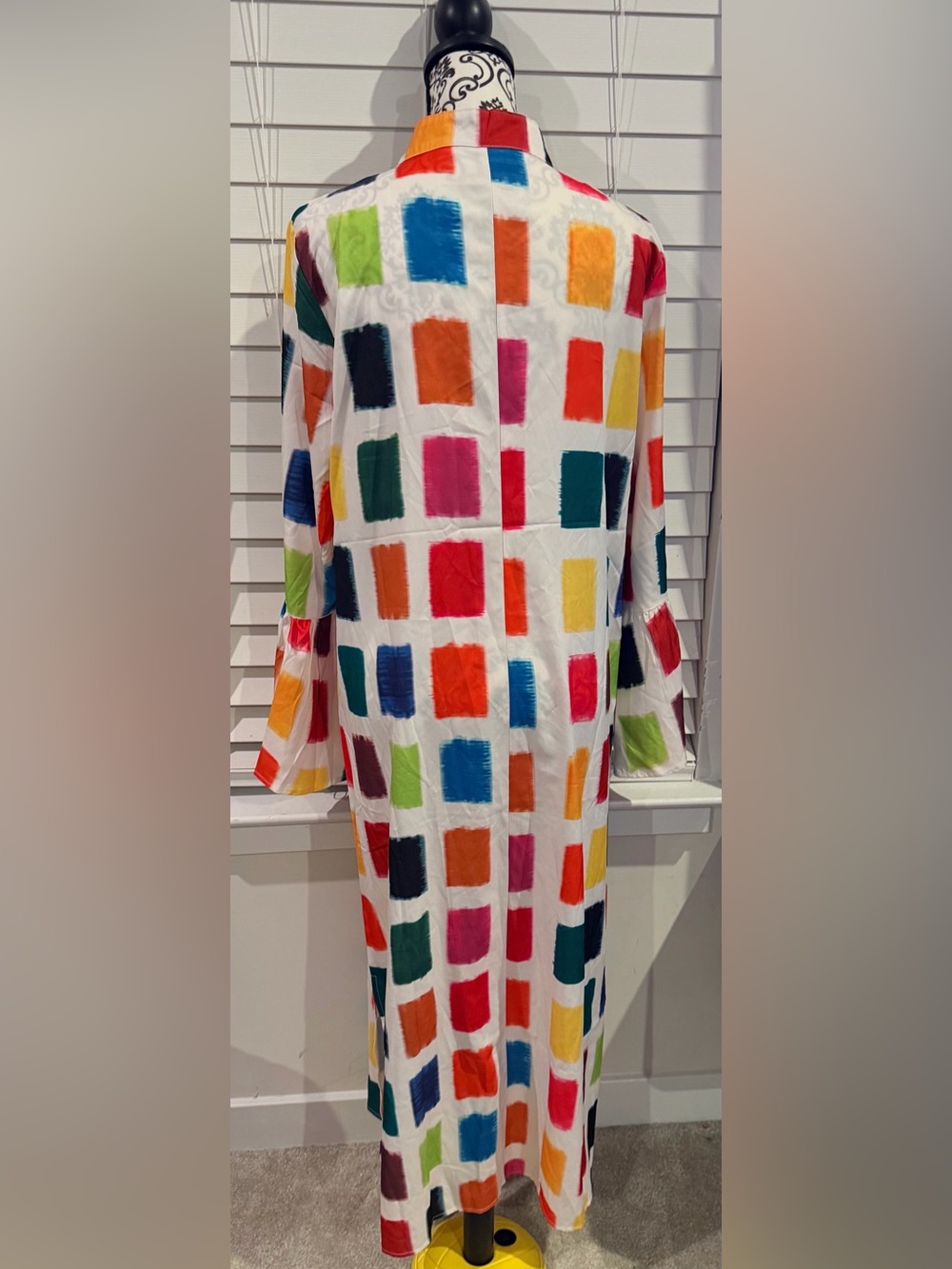 White Maxi Dress with Multicolor Square Print - Picture 3 of 3